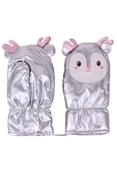 İşnar Parmaksız 2-4 Yaş Çocuk Kar Eldiven Yavru Geyik Model Gümüş Renk