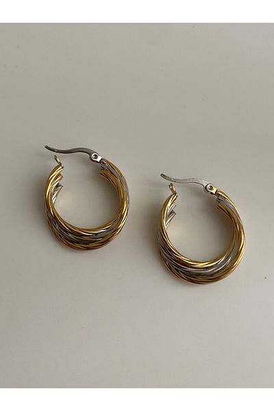 Owentis Steel Gold and Silver Mix Color Rope Form Perla Twist Hoop Earrings - Non-darkening-