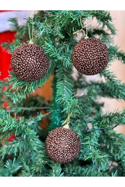QUEEN AKSESUAR Imported Luxury Christmas Pine Tree Pincer Glitter Decoration 3-Piece Collectible Large Tree Ornament Ball Set
