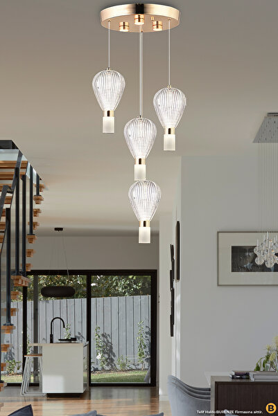 burenze Modern Cappadocia Dörtlü Sarkıt Power Led Avize Şık Görsellik Katar P...