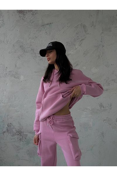 Calisa Women's Tracksuit Set with Cargo Pocket Jogger Pants and Kangaroo Pocket Sweatshirt Suit Clothing