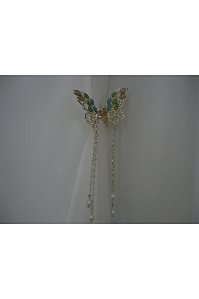 Beyaz Dükkan سلسلة بيضاء مرصعة باللؤلؤ والأحجار المتدلية على شكل فراشة معدنية...