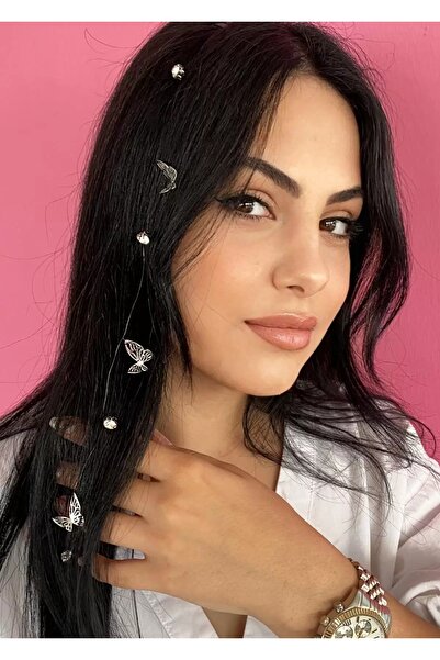 NİLZ إكسسوار شعر مزين بالفراشة والحجر باللون الفضي