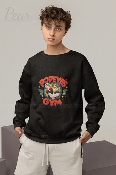 Pear Wear Мъжки свръхголям суитшърт с 3 нишки с щампа Popeyes Gym