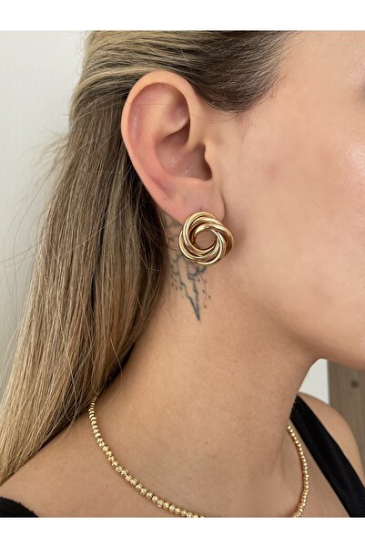 Lavian Accessories Gold Renk Sarmal Yuvarlak Küpe