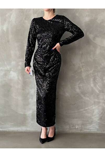 buqre's moda New Season Velvet Sequined Long Pencil Dress