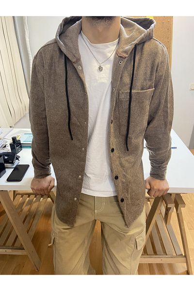 Tarz Cool Ανδρικό πουκάμισο ξυλοκόπο με κουκούλα σε καφέ μονή τσέπη