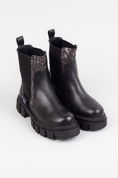 Adım Adım Thick Sole Genuine Leather Black Boots with Elastic Sides