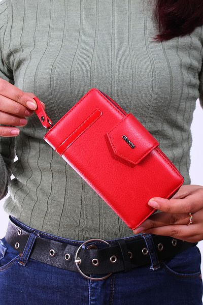 Grande 2716 genuine leather women's wallet card holder multi-compartment medium size RED