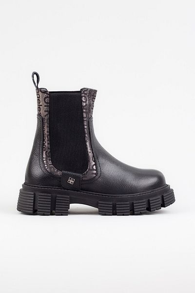 Adım Adım Thick Sole Genuine Leather Black Boots with Elastic Sides