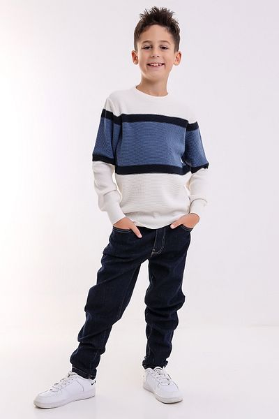 Matte İZMİR BOY'S ECRU CYCLING COLLAR STRIPED KNITWEAR SWEATER