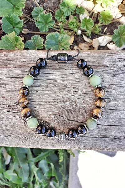 GAIA&AMOR العقرب - عين النمر العقيق الأخضر العقيق الهيماتيت سوار الحجر الطبيعي