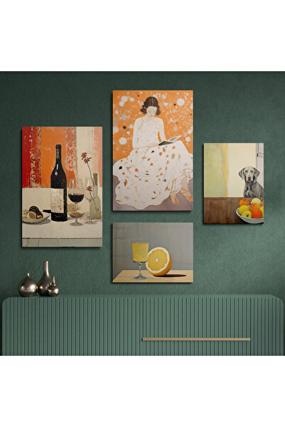 HOMEPACK 4'lü Kanvas Kitap Okuyan Kadın Soyut Tablo Canvas Seti HP400