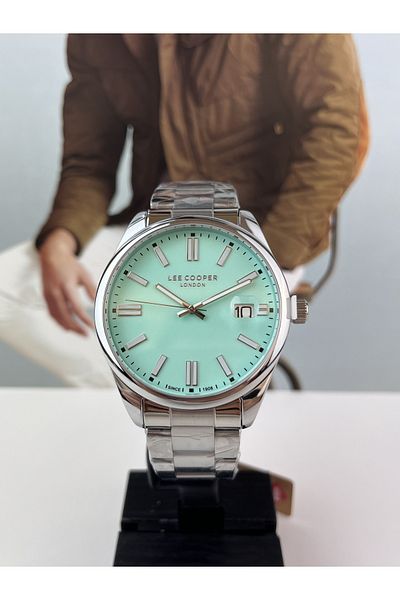 Lee Cooper TIFFANY BLUE MEN'S STEEL ARM CLOCK CALENDAR 5 ATM WATERPROOF