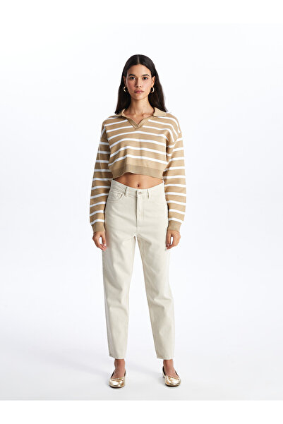 LC Waikiki Pulover de damă cu mânecă lungă, cu gât polo, cu dungi - W3j813z8