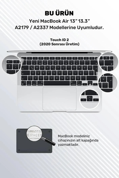TEKNETSTORE حافظة حماية للوحة المفاتيح التركية Q لجهاز Macbook Air 2020 13 Inc M1 A2337 / A2179 متوافقة مع لوحة المفاتيح التركية