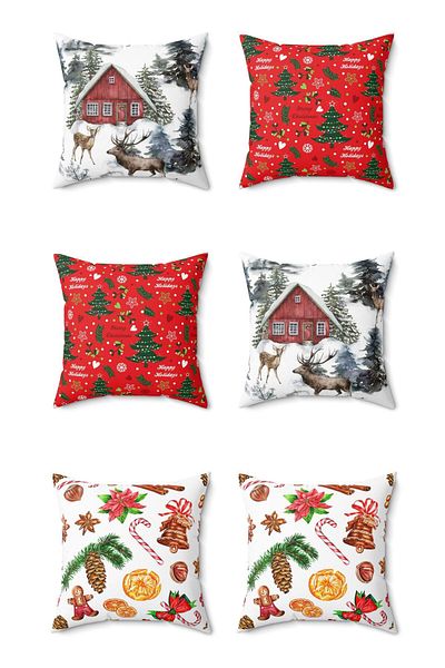 FUS BLUE Set of 6 New Year's Patterned Christmas Throw Pillows and Pillowcases
