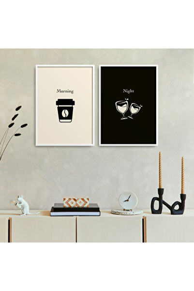 HOMEPACK İkili Set Çerçeveli Tablo Morning Night Seti Poster Tablo İkili11