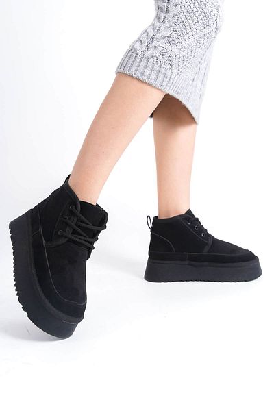stoneclass Women's Black Waterproof Laced Suede Boots with Wool Inside to Warm Your Feet on Cold Winter Days