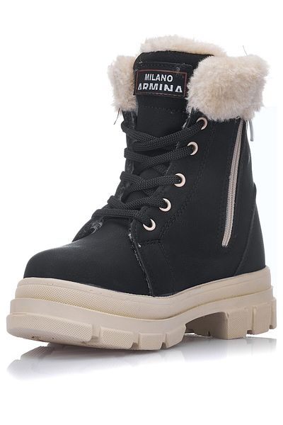 İmerShoes Καθημερινές παιδικές χειμερινές μαύρες μπότες με γούνινο κορδόνι με μοτίβο σόλα παπούτσια F200