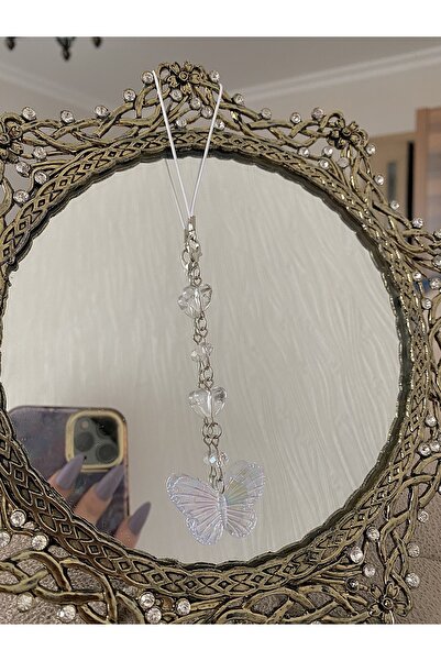 bohemian takı tasarim Şeffaf Kelebekli Telefon Charmı Telefon İpi