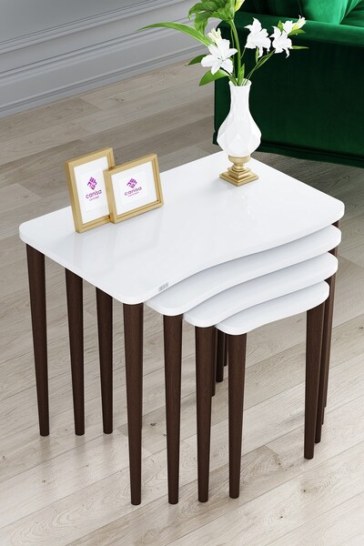 Canisa Concept Kuğu Serisi MDF 1.Sınıf 4lü Zigon Sehpa Takımı, Gürgen Ayaklar