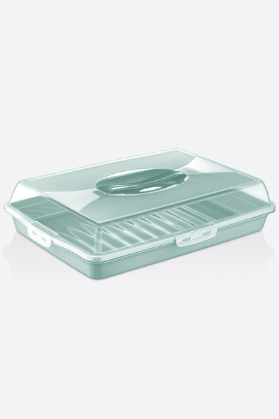 Flosoft Dikdörtgen Kek Pasta Börek Saklama Kabı, Kilitli Borcam Taşıma Kabı Büyük Boy 45cm