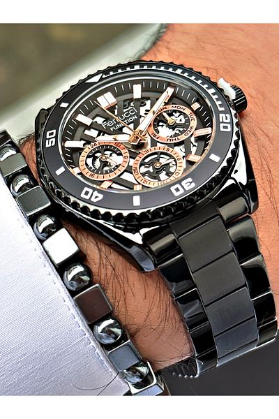 Ferrucci Black Color Functions Active Sports Men's Wristwatch + BRACELET WITH GIFT
