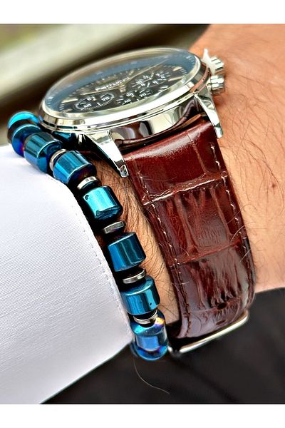 Ferrucci Brown Leather Cord Function Men's Wrist Watch + BRACELET GIFT