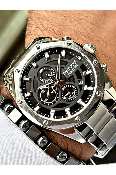 Ferrucci Silver Color Functions Active Steel Strap Men's Wristwatch + BRACELET WITH GIFT
