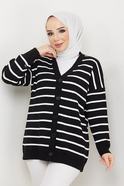 Pamuk Butik Γυναικεία Πλεκτή Ζακέτα με ριγέ κουμπιά