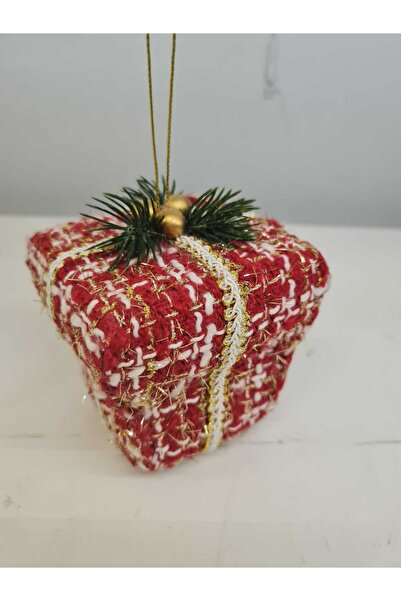 Genel Markalar Yılbaşı Süsü Asılabilir Ekoseli Hediye Kutusu Ağaç Süsü 8x8cm