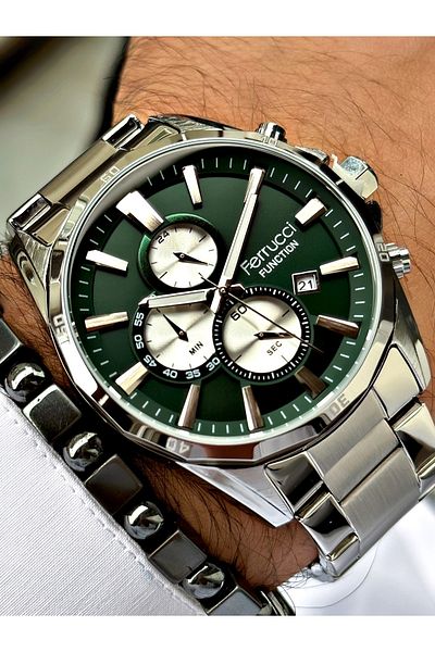 Ferrucci Silver Color Functions Active Sports Men's Wrist Watch + BRACELET GIFT