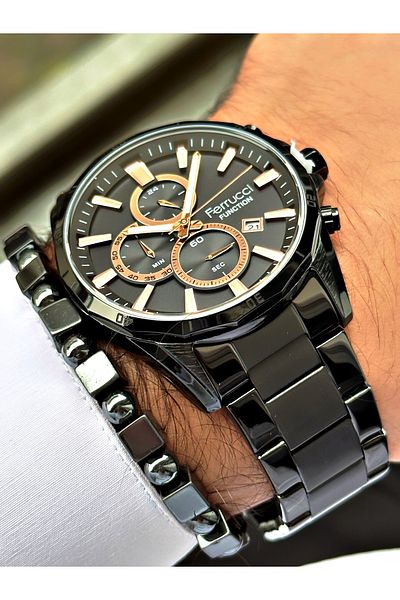 Ferrucci Black Color Functions Active Sports Men's Wristwatch + BRACELET WITH GIFT
