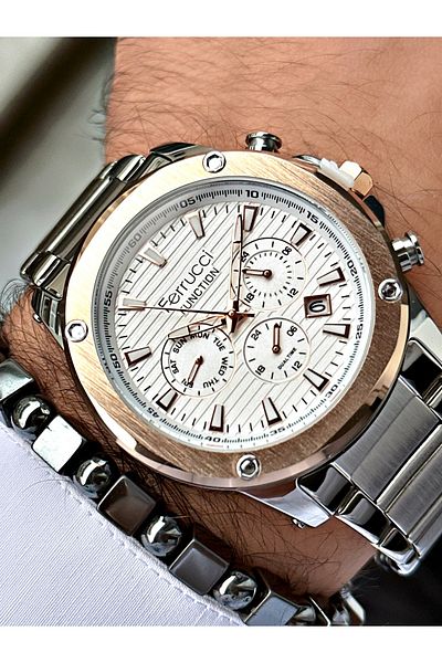 Ferrucci Silver Color Sports Model Steel Cord Men's Wrist Watch + BRACELET GIFT