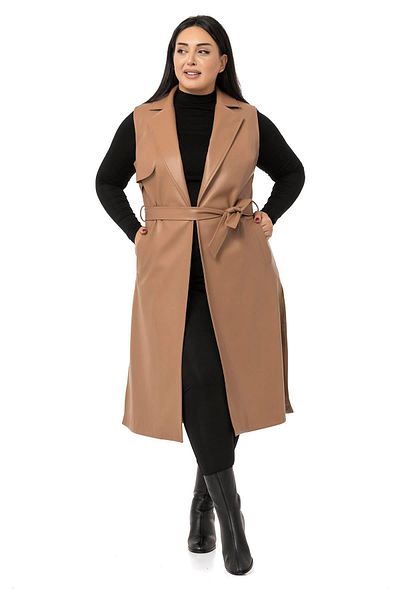 DISENTIS MODEST Large Size Lined Leather Mink Vest with Windbreaker, Side Slits and Pockets