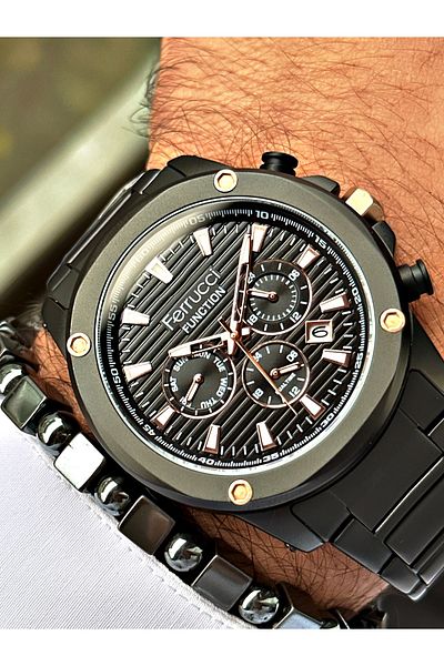 Ferrucci Black Color Sports Model Steel Cord Men's Wrist Watch + BRACELET GIFT