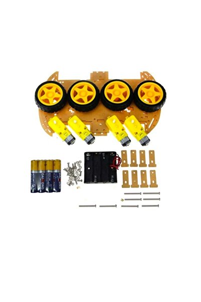 Fapatech Arduino Araba 4WD Çok Amaçlı Mobil Robot Araba Platformu 4'lü Pil- Renkli Mdf