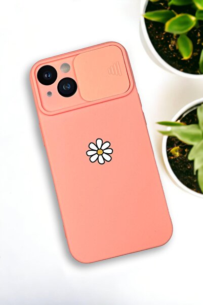 mooodcase iPhone 13 Uyumlu Papatya Desenli Kamera Koruma Slider Kapaklı Silikonlu Telefon Kılıfı