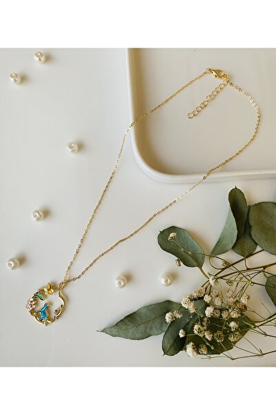 Fynbos Kedi Figürlü Özel Tasarım Kadın Kararmayan Gold Zincir Kolye