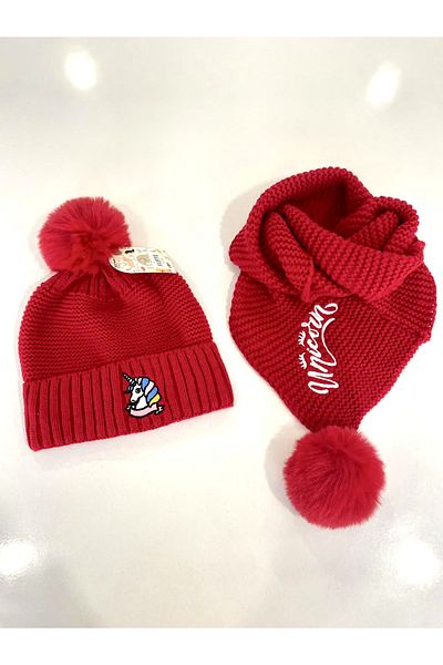 öykümgaleria Girl's Unicorn Scarf Beanie Set