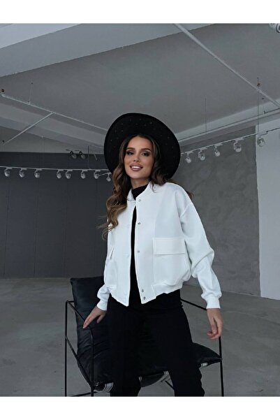 Undeka Store Kadın Scuba Kumaş Çift Cepli Bomber Crop Ceket