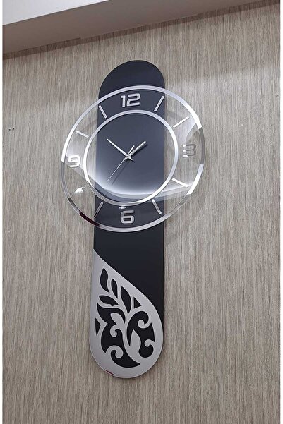 TUĞBArt Gümüş Damla motif Şeffaf Detay Dikey Duvar Saati Türk Rakam Aynalı Pl...