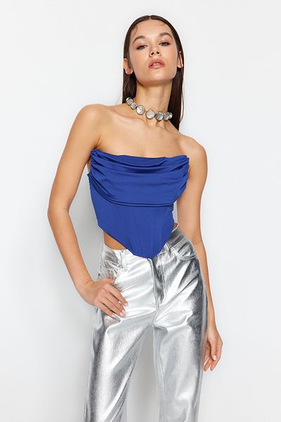 Trendyol Collection Kötött Saks Crop Bustier - Bélés és fűző részletes TPRSS23BS00006