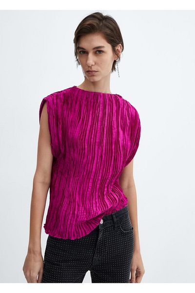MANGO Woman Pleated satin blouse