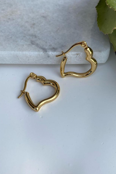 Jaida Moda Women's Heart Figured Steel Hoop Earrings