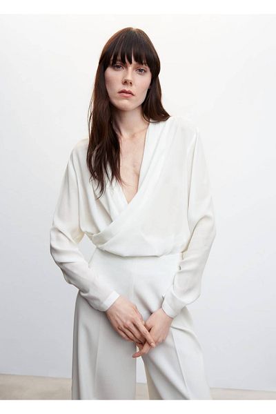 MANGO Woman Drape Double Breasted Collar Blouse