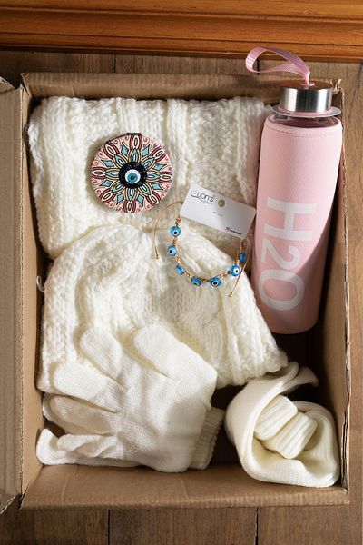 Huge Home Gift for Girlfriend, White Scarf, Beret, Gloves Gift Set, Gift Set for Lover