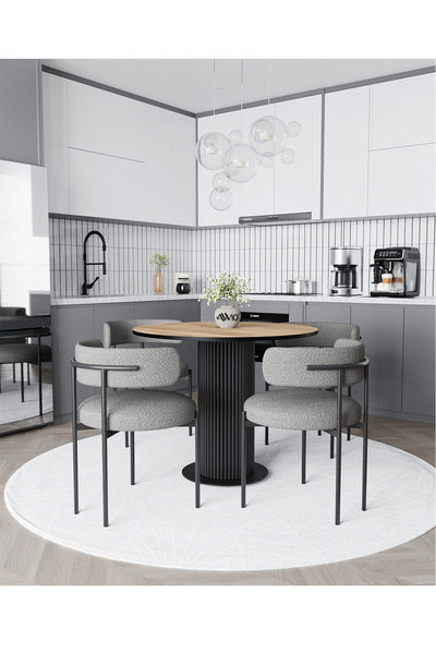 AVVİO Duru Bohem Ayak 4'lü Teddy Sandalye 90x90 Masa Sandalye Takımı