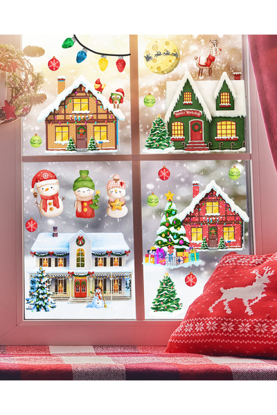 Sticker Sepetim Коледен тематичен снежен град, къщички, снежен човек II, комп...